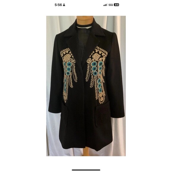 PRADA Women’s Sz 38 (4) Black Mid Length Coat 100% Wool Embroidered Vintage HTF - Picture 1 of 12